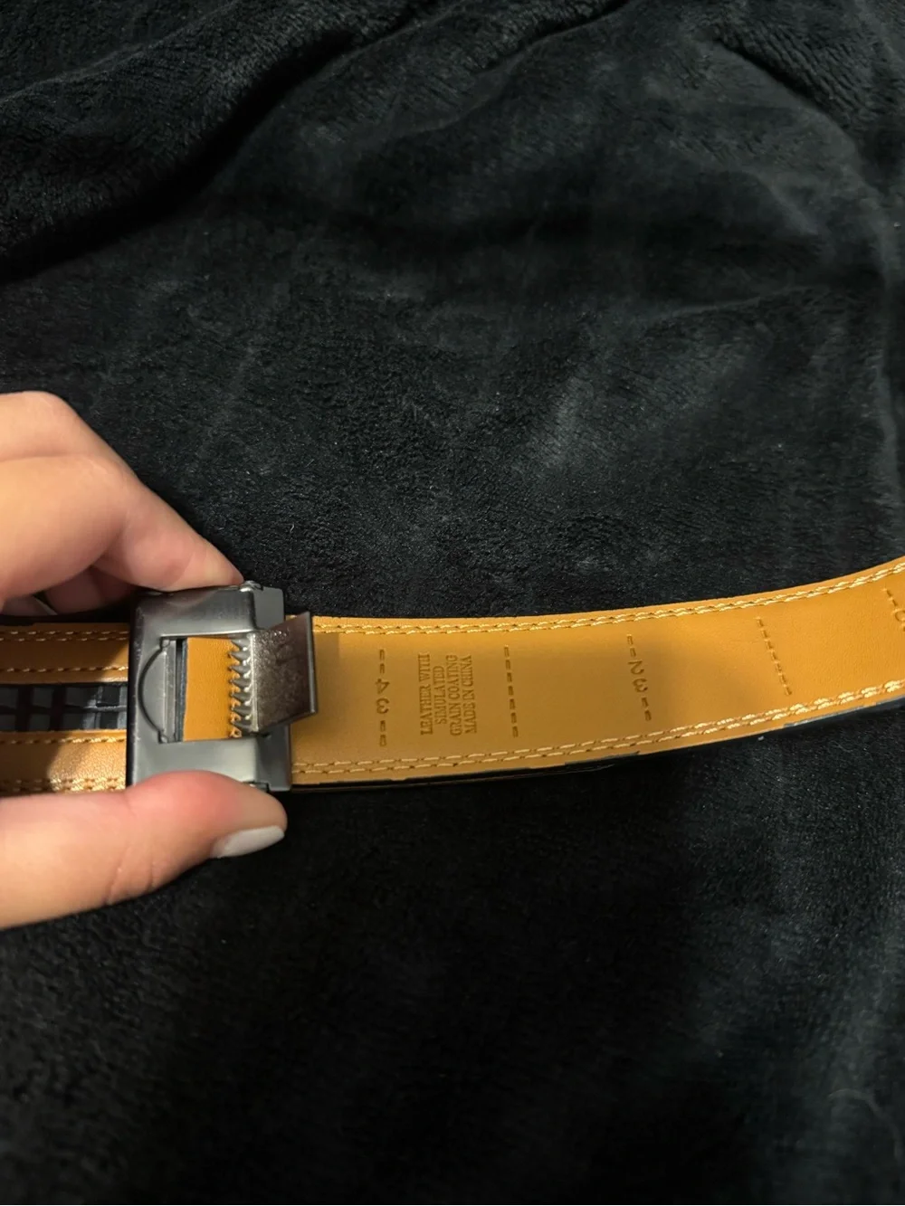 Black Leather Men’s Belt with Bull Emblem Buckle - Black/Yellow Interior